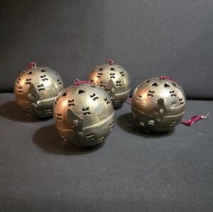 Set of Four Silverplated Friendship/Potpourri 3 1/8" Ball Hanging Ornaments
